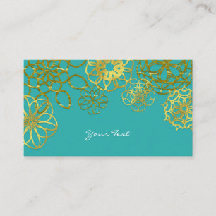 Carte De Visite Or et mandalas floraux turquoises