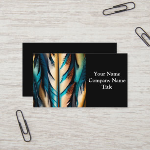 Carte De Visite Or et plumes Turquoises