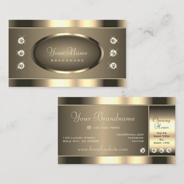 Carte De Visite Or glamour avec diamants brillants (Devant / Derrière)
