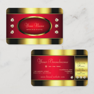 Carte De Visite Or glamour et rouge avec Faux Rhinestones