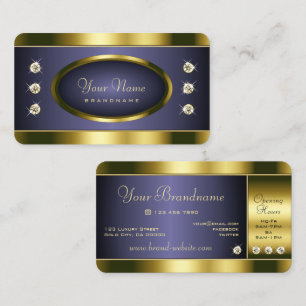 Carte De Visite Or luxueux et bleu foncé avec strass Faux