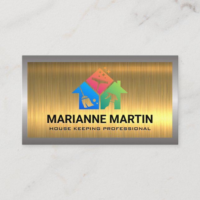 Carte De Visite Or métallique | Icônes de nettoyage de la maison (Devant)