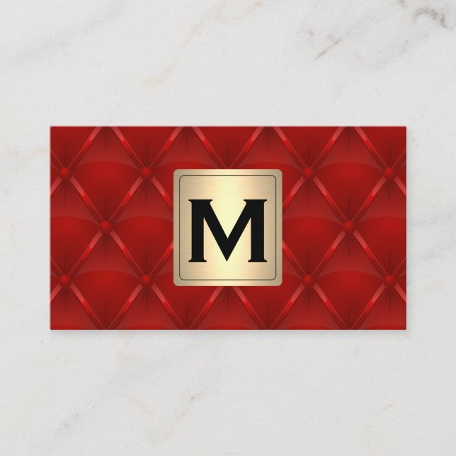 Carte De Visite Or métallique | Monogramme | Rouge en retrait (Devant)