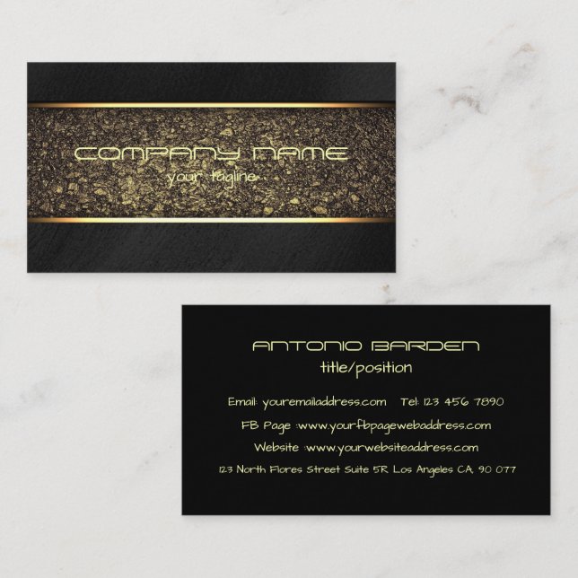 Carte De Visite Or Métallique Simple Moderne Et Noir (Devant / Derrière)