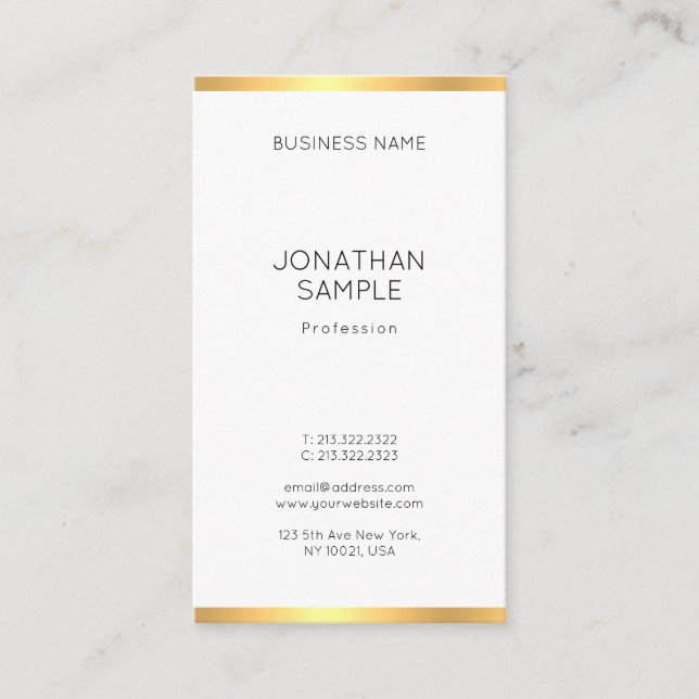 Carte De Visite Or moderne tendance Blanc Simple Professional Chic (Devant)