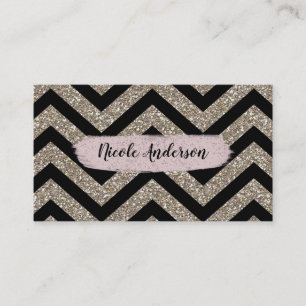 Carte De Visite Or Noir Chevron Rose Pailleté Brosse Moderne Glamo