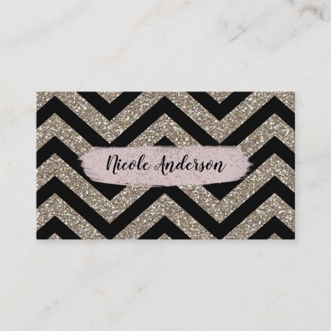 Carte De Visite Or noir Chevron rose Parties scintillant moderne B (Devant)