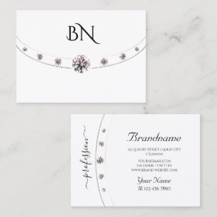 Carte De Visite Or Rose blanche de luxe avec Monogramme et Diamant