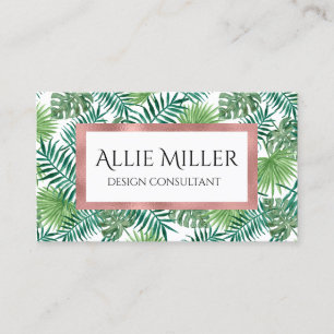 Carte De Visite Or rose de Faux botanique en feuille de palmier