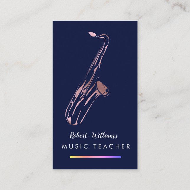 Carte De Visite Or rose de musicien d'instrument de saxophone de (Devant)