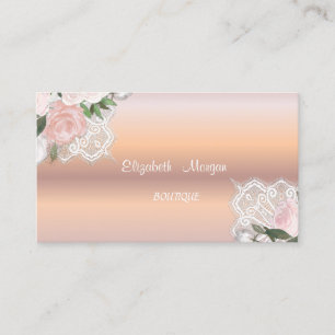 Carte De Visite Or rose, dentelle, fleurs aquarelle