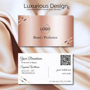 Carte De Visite Or rose gold avec logo et code QR à lignes scintil