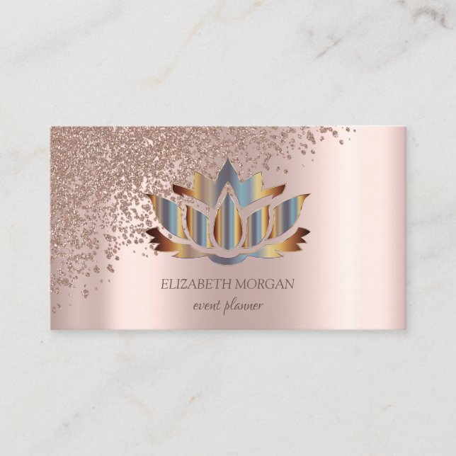 Carte De Visite Or Rose moderne élégant Diamants Or Lotus (Devant)
