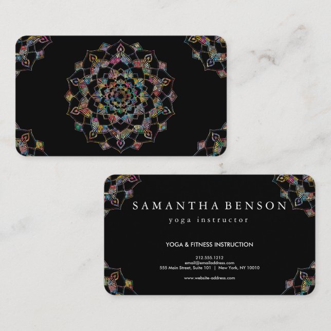 Carte De Visite Or sophistiqué sur Mandala Yoga noir (Devant / Derrière)
