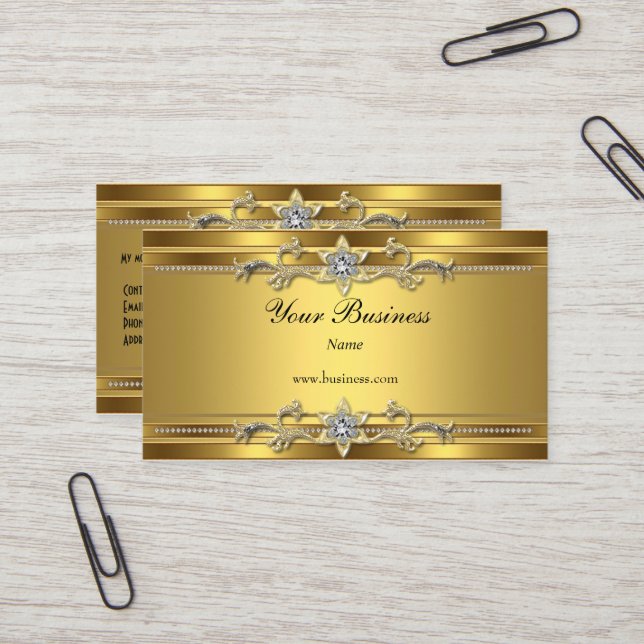 Carte De Visite Or sur or Black Elegant Classy Jewel (Devant/Arrière en situation)