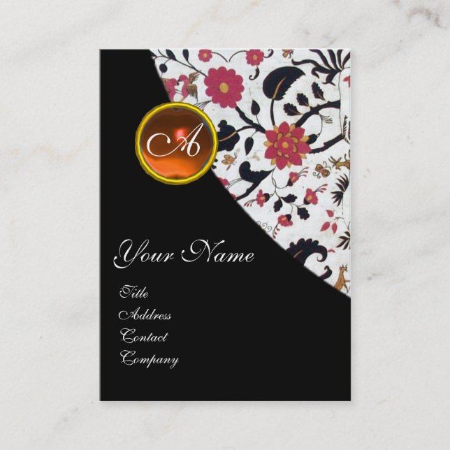 Carte De Visite ORANGE AGATE DAMASK MONOGRAM 2, fuchsia, rouge, ja (Devant)