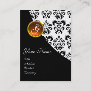 Carte De Visite ORANGE AGATE DAMASK MONOGRAS, jaune