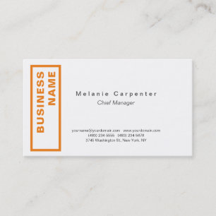 Carte De Visite Orange Blanc Minimaliste Moderne Plain Office