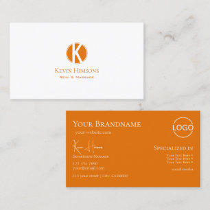 Carte De Visite Orange blanc simple avec Monogramme et logo