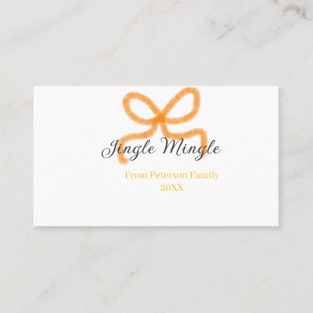 Carte De Visite Orange bow jingle Mingle retro boho family namdate (Devant)