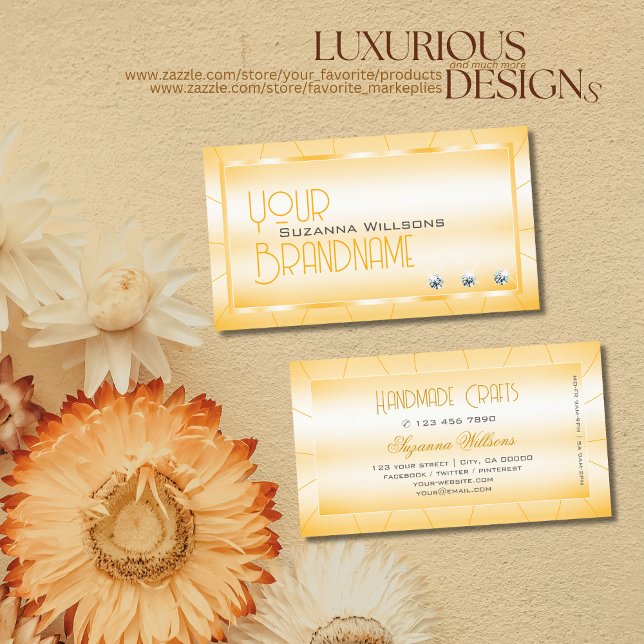 Carte De Visite Orange de Pêche moderne avec des diamants Attracti (Créateur téléchargé)