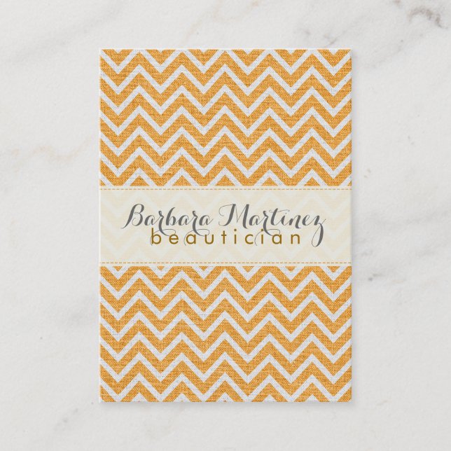 Carte De Visite Orange et blanc Chevron Motif Lin Texture 2 (Devant)