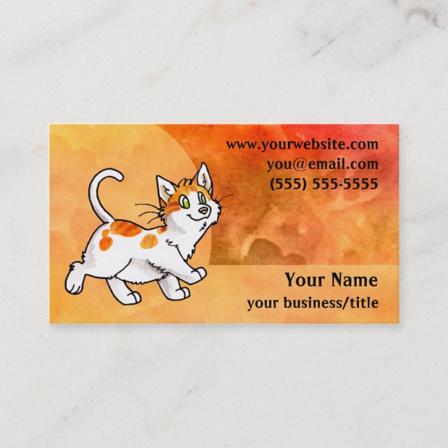 Carte de visite orange et blanc de chat - (Devant)