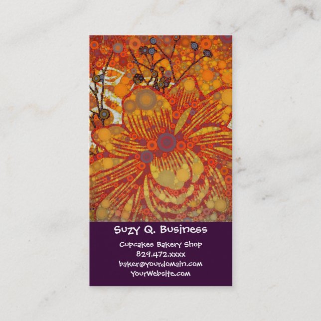 Carte De Visite Orange et violet Floral moderne Pop Art (Devant)
