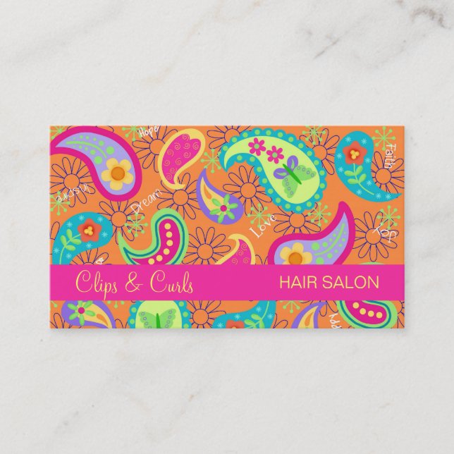 Carte De Visite Orange Fuchsia rose moderne Paisley Whimsy Motif (Devant)