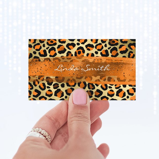Carte De Visite Orange Gold Foil Leopard Brush Stroke (Orange Gold Foil Leopard Brush Stroke Business Card)