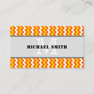 Carte De Visite Orange jaune blanc Chevron Zigzag Monogramme