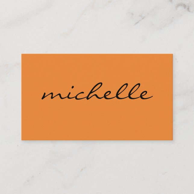 Carte De Visite Orange minimaliste avec texte cursif (Devant)