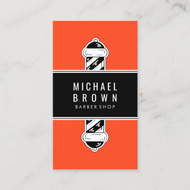 Carte De Visite Orange Moderne Pole en Barbier Hommes coiffure (Devant)