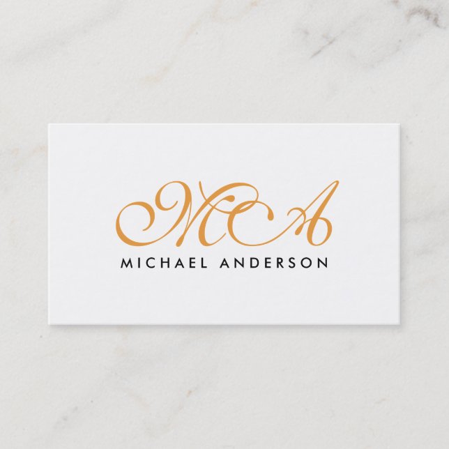 Carte De Visite Orange Monogramme Élégant Script Blanc clair (Devant)