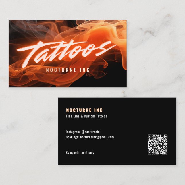 Carte De Visite Orange Neon & Smoke Tattoo Artist QR Code (Devant / Derrière)