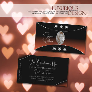 Carte De Visite Orange noir avec diamants de déco en argent et pho