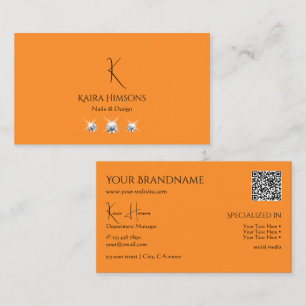 Carte De Visite Orange ordinaire moderne avec Monogramme QR Code &