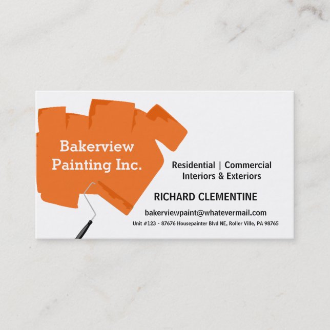 Carte De Visite Orange Paint Roller Painting Company (Devant)
