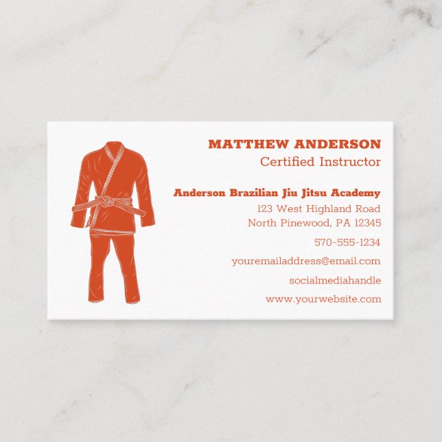 Carte De Visite Orange, professeur d'école brésilienne Jiu Jitsu B (Devant)