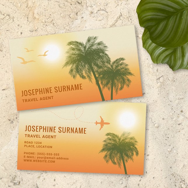 Carte De Visite Orange Sunset Tropical Palm Trees agent de voyage (Ideal for travel agents and other people who work within the travelling and tourism industry.)