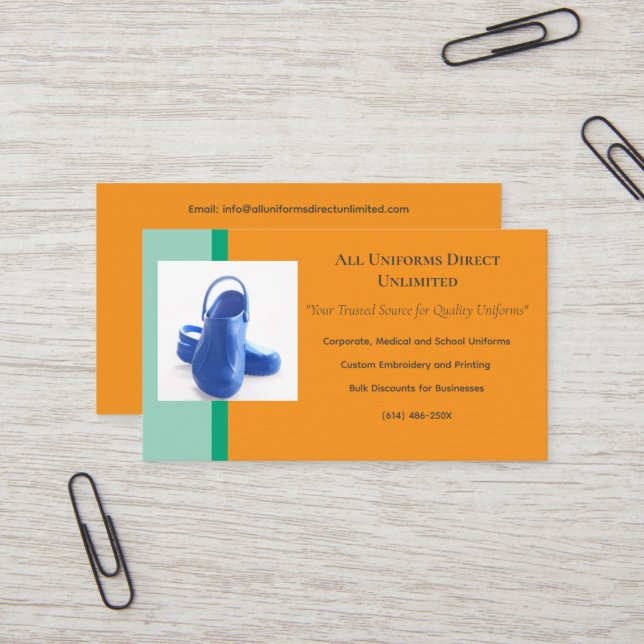 Carte De Visite Orange Vert Bleu Médicale Clochons Uniforme (Devant/Arrière en situation)
