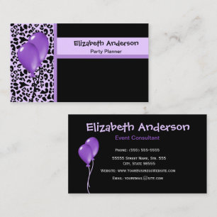 Carte De Visite Organisateur de fête branché Purple et Black Leopa