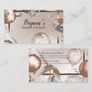 Carte De Visite Organisateur de fête de ballons Rose Gold & Glitte