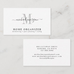 Carte De Visite Organisateur de maison à monogramme à script minim