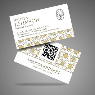 Carte De Visite Organisatrice de Mariage Géométrique Or Moderne QR