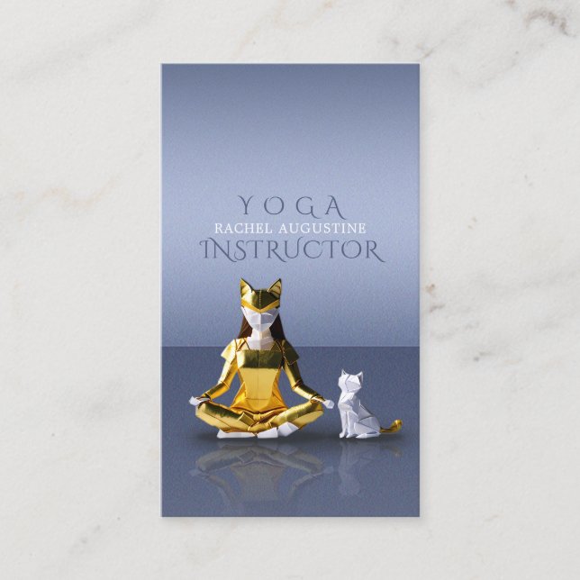 Carte De Visite Origami Gold Foil Yoga Méditer Catwoman and Cat (Devant)
