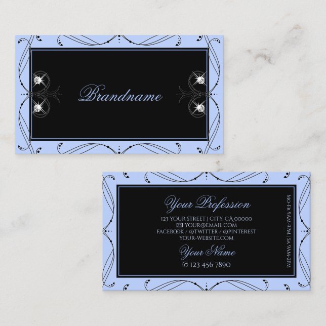 Carte De Visite Ornat Diamants d'étincelle bleu-noir ornemental (Devant / Derrière)