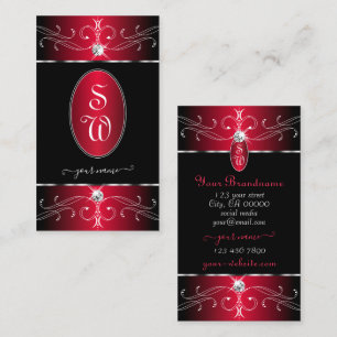 Carte De Visite Ornat Ornat Noir Crimson Rouge Bijoux Initiales