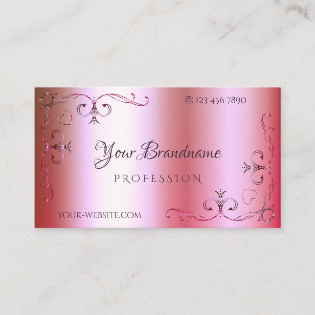 Carte De Visite Ornat ornemental rose et vert brillant (Devant)