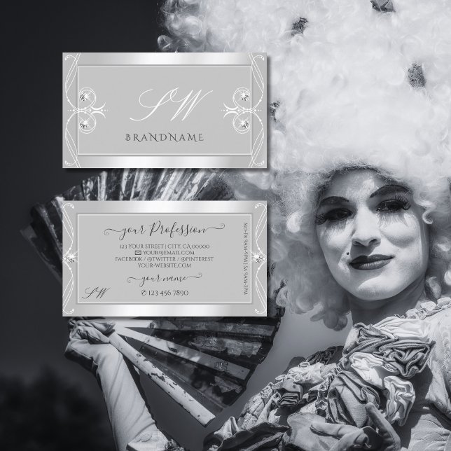 Carte De Visite Ornate Argent Clair Gris Épargne Bijoux Initiales (Créateur téléchargé)